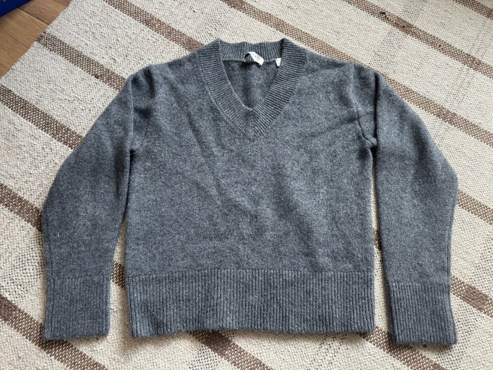 Vince V Neck Oversized Sweater Wool Cashmere Gray XXS Knit